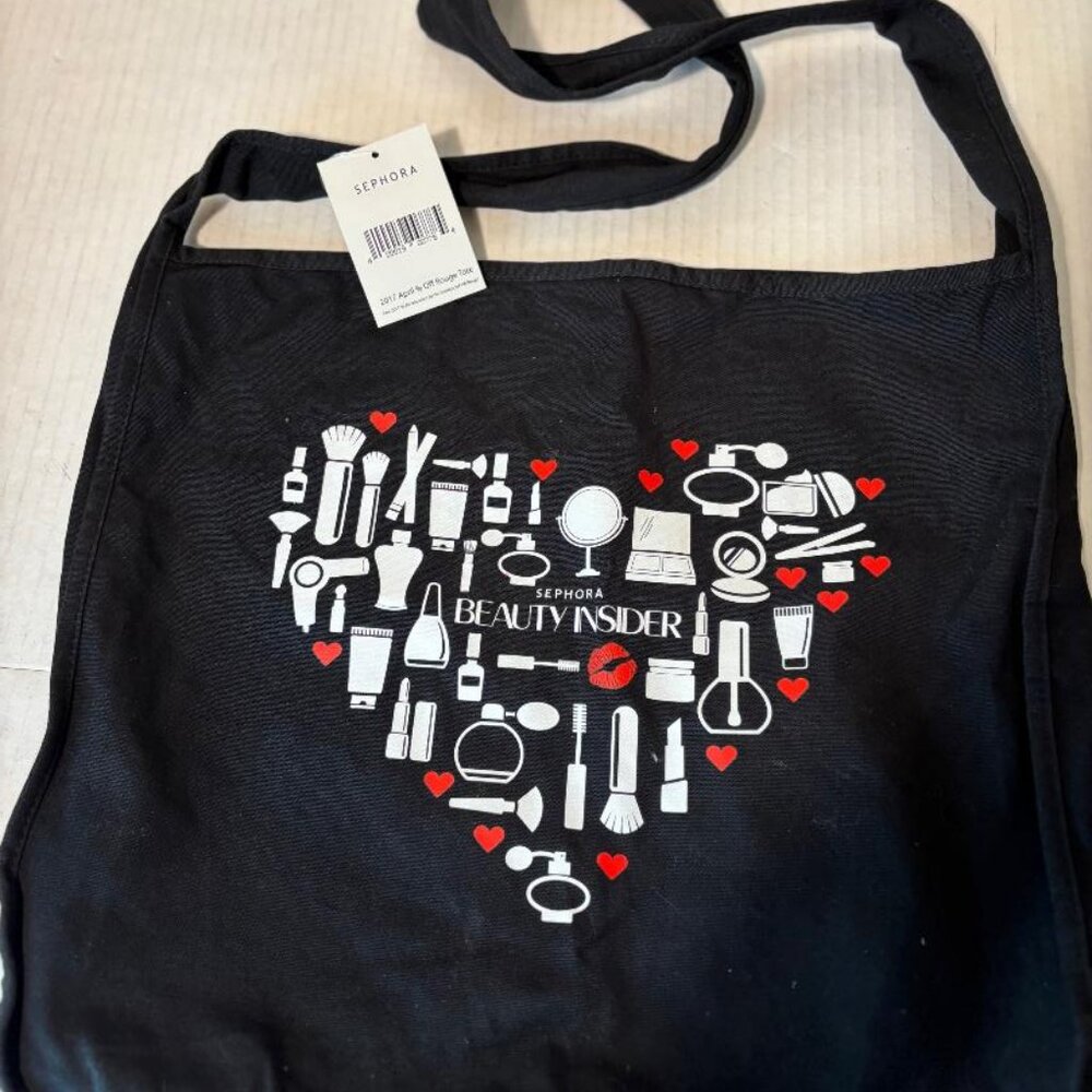 Sephora Cloth Rogue Tote  Black w/Red & White Print  16"x14"x2.25"  NEW